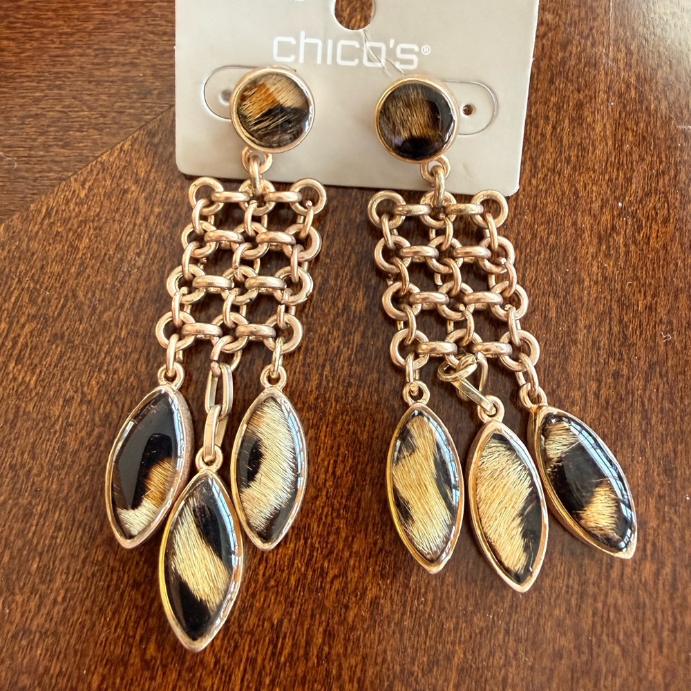 Chico's Gold and Black Dangle Tiger Eye Earrings (posts)